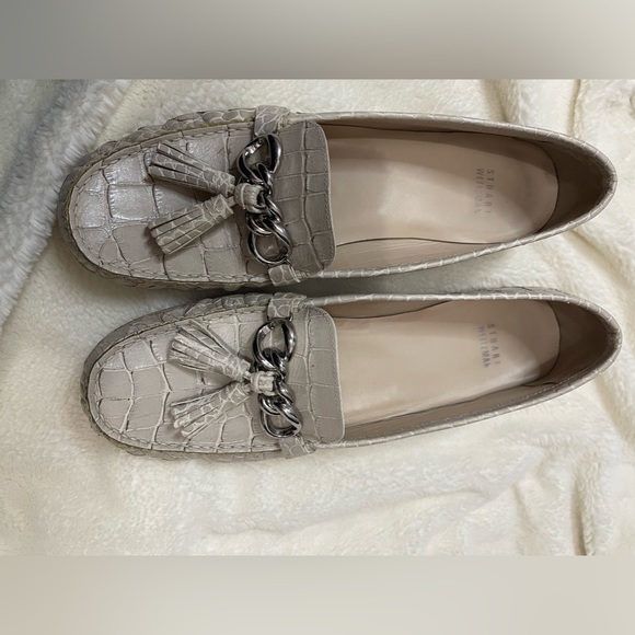 Stuart Weitzman Crocodile Print Beige Leather Loafer size 10.5 - Picture 8 of 10